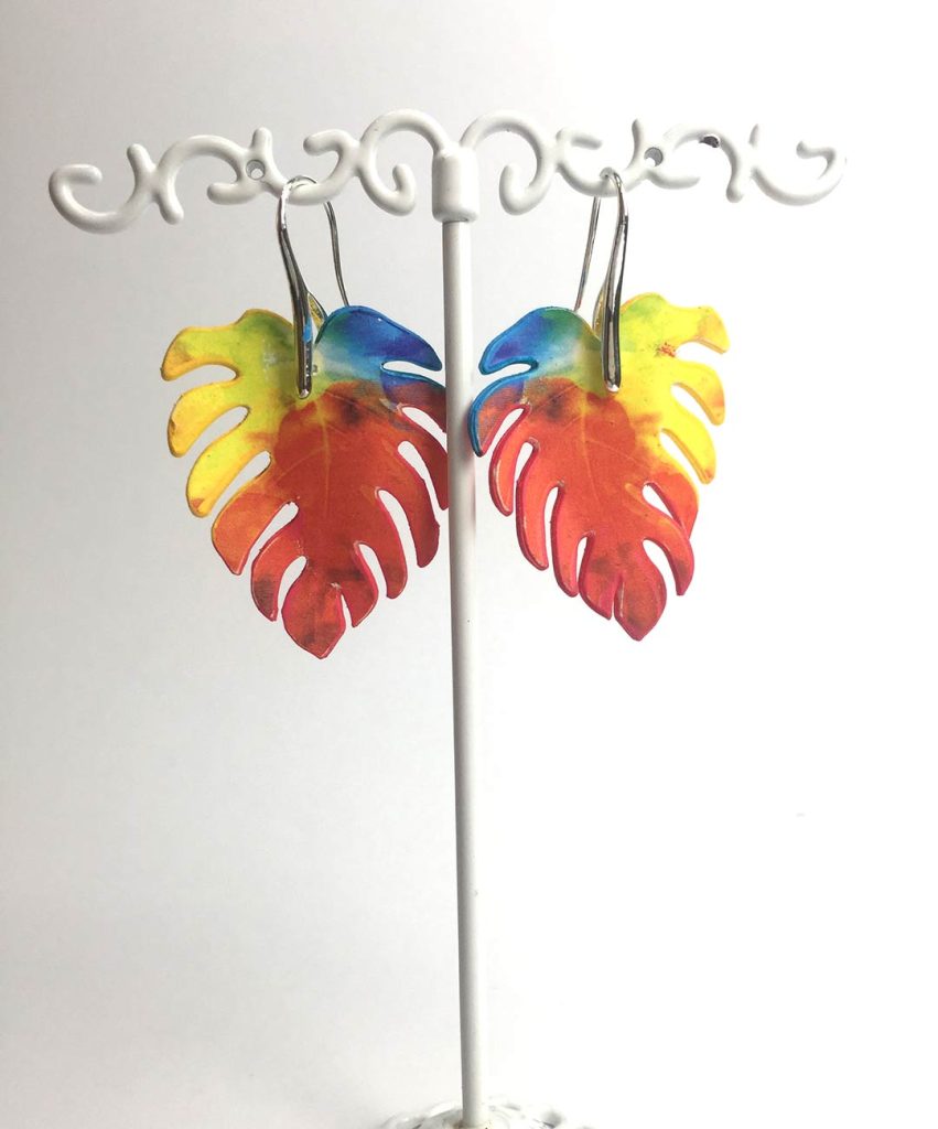 pendiente hoja de monstera original papel