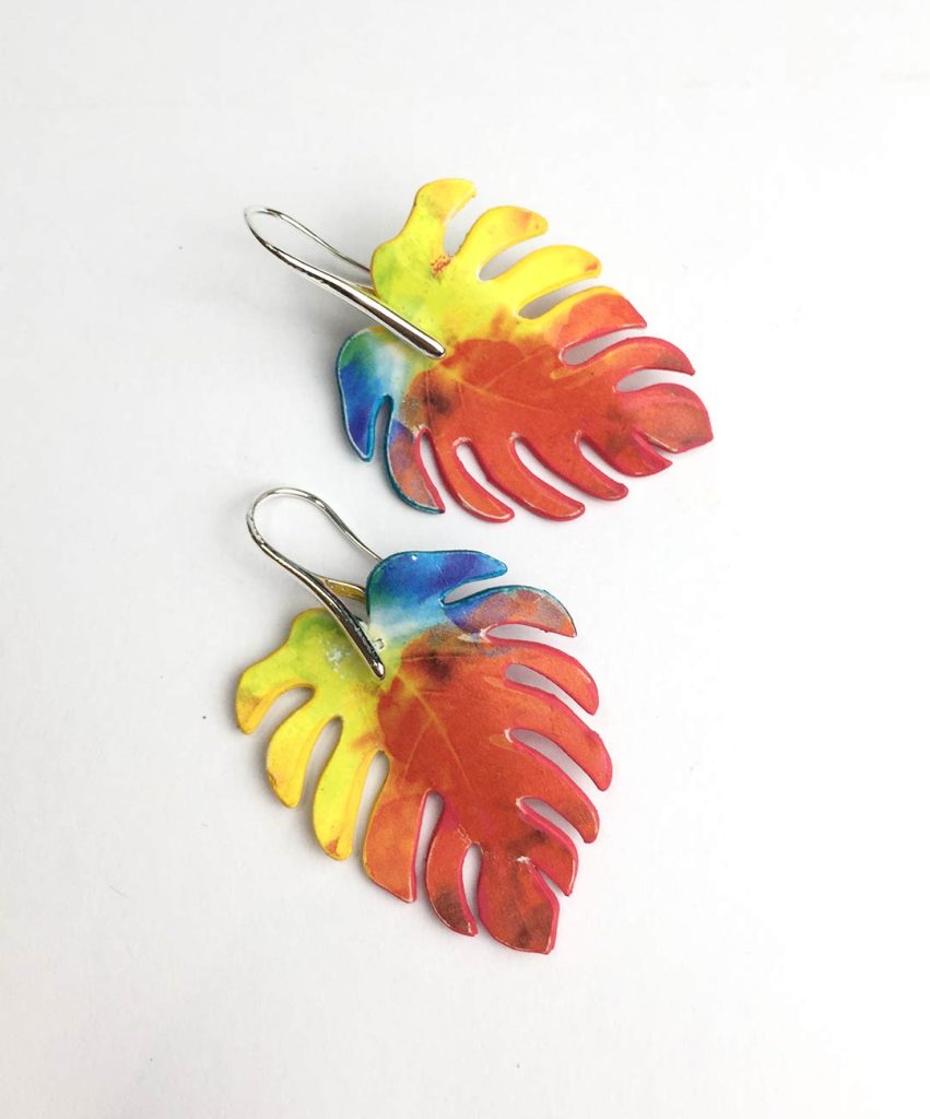 pendiente hoja de monstera original papel