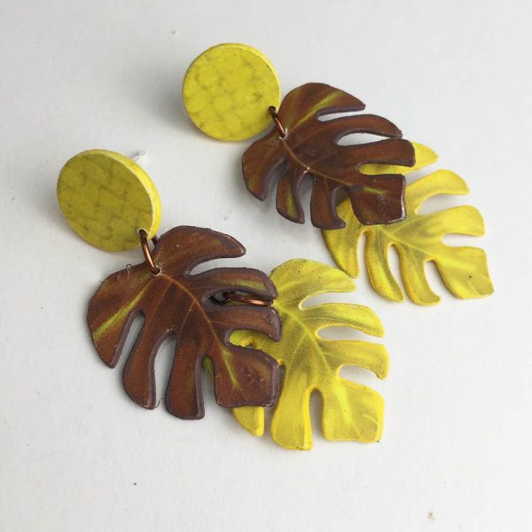pendientes hoja de monstera papel reciclado