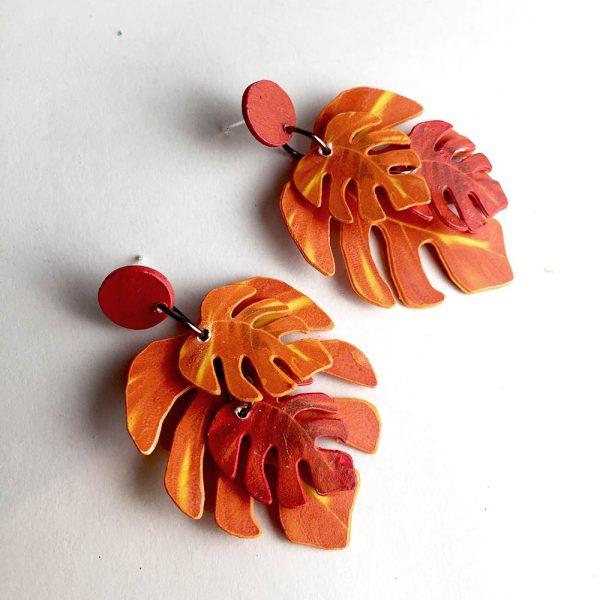 pendientes hoja de monstera papel reciclado