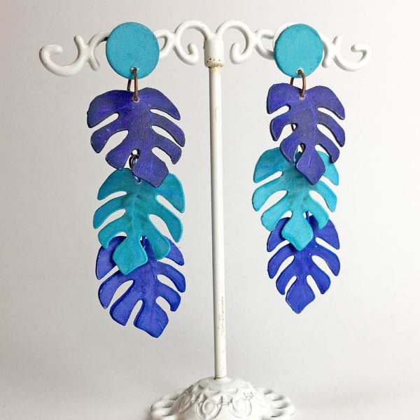 pendientes hoja de monstera papel reciclado
