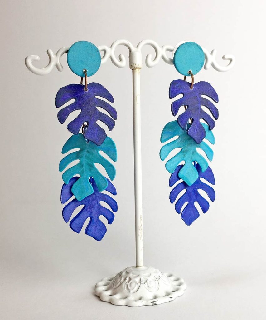 pendientes hoja de monstera papel reciclado